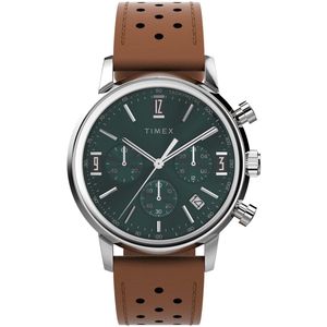 Timex Marlin® Quartz Chronograph Watch Case: 100% Roestvrij Staal | Armband: 100% Leer 40 mm TW2W10100AJ