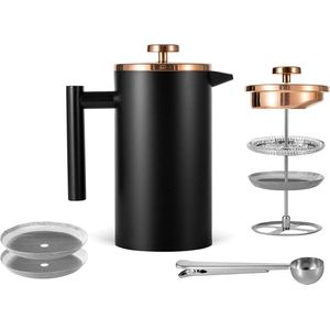 MeelioCafe Coffee Press Roestvrij Staal 06 liter - French Press Thermo Koffiepers - Kleine Koffiemaker 600 ml - Dubbelwandig Geïsoleerd - Zwart