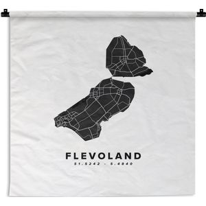 Wandkleed - Wanddoek - Flevoland - Wegenkaart Nederland - Wit - 180x180 cm - Wandtapijt