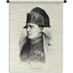 Wandkleed Napoleon Bonaparte illustratie - Illustratie van Napoleon Bonaparte in het zwart-wit Wandkleed katoen 120x160 cm - Wandtapijt met foto XXL / Groot formaat!