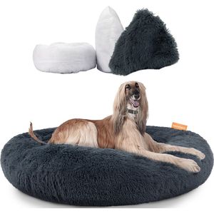 Happysnoots Donut Hondenmand 120cm - Extra Groot - Fluffy - Luxe Hondenbed - Dog Bed - Wasbaar - Grijs