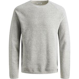 JACK & JONES Hill knit crew neck slim fit - heren pullover katoen met O-hals - lichtgrijs melange - Maat: XL