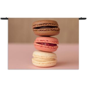 Velours Wandkleed Macarons Roze Beige Tinten Rechthoek Horizontaal XL (105 X 150 CM) - Wandkleden - Met roedes