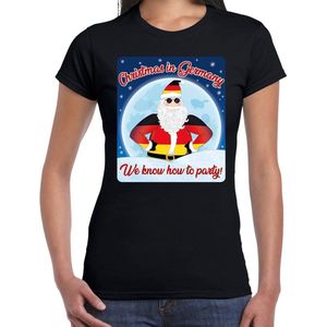 Fout Duitsland Kerst t-shirt / shirt - Christmas in Germany we know how to party - zwart voor dames - kerstkleding / kerst outfit M