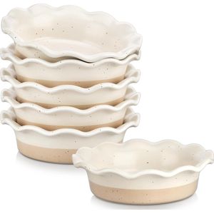 Crème brlee schaaltjes, set van 6, taartvorm aardewerk om te bakken, 256 ml taartvorm, kleine ovenschaal, gemakkelijk te reinigen, vaatwasser-, magnetron- en ovenbestendig, beige