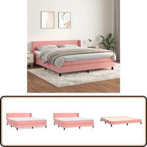 vidaXL Boxspring Fluweel - Roze - Inclusief Matras 180x200 cm Boxspringbed - Fluweel Bed - Rozerood Bed - Tweepersoonsbed - King Size Bed