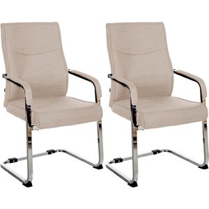 CLP Hobart Set van 2 Eetkamerstoelen - Bezoekersstoelen - Met armleuning - Verchroomd frame - taupe Stof