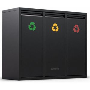 Klarstein Prullenbak - 3 Compartimenten - 45 Liter - 3 Recyclingbakken - Muurinstallatie mogelijk - Zwart