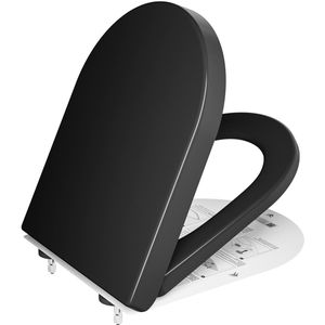 DERW Toiletbril D-vorm - WC-brill Softclose met deksel - Belastbaar tot 150 kg - Easy Clean functie - Zwart