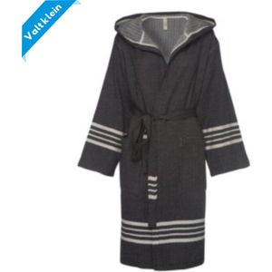 Hamam Badjas Sun Black - S - korte sauna badjas met capuchon - ochtendjas - duster - dunne badjas - unisex - twinning