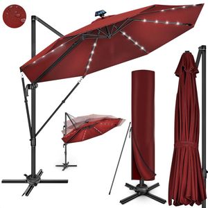 Premium Parasol 330cm SOLAR - Zweefparasol - Parasols - Met Voet - Hoes - Led Verlichting