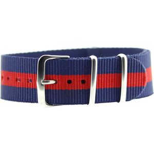Premium Navy Blue Red - Nato strap 22mm - Stripe - Horlogeband Blauw Rood