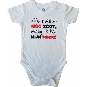 Witte romper met ""Als mama nee zegt, vraag ik het mijn tante!"" - 3 maanden - vaderdag, cadeautje, kraamcadeau, grappig, geschenk, baby, tekst