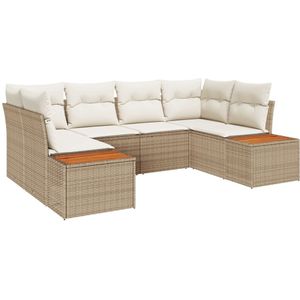 vidaXL - 6-delige - Tuin - Sofa - Set - met - Kussens - Beige - Poly - Rattan - Acacia