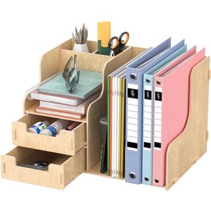 Houten Bureau Organizer - Multifunctionele Stationaire Opslag voor Kantoor