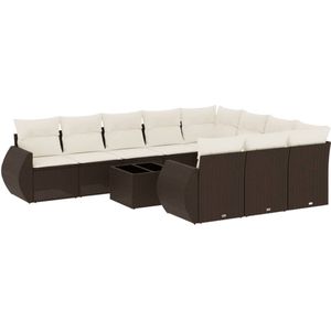 vidaXL Loungeset - 11-delig - Poly Rattan - Bruin Loungebank - Tuinbank - Lounge Set - Buitendecoratie - Outdoor Furniture