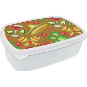 Broodtrommel Wit - Lunchbox - Brooddoos - Mexico - Sombrero - Patronen - 18x12x6 cm - Volwassenen