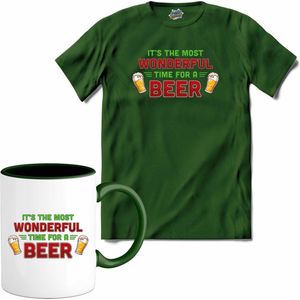 It's the most wonderful time for a beer - foute bier kersttrui - T-Shirt met mok - Dames - Bottle Groen - Maat M