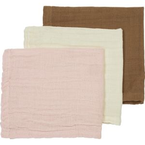 Meyco Baby Uni monddoekjes - 3-pack - hydrofiel - offwhite/soft pink/toffee - 30x30cm