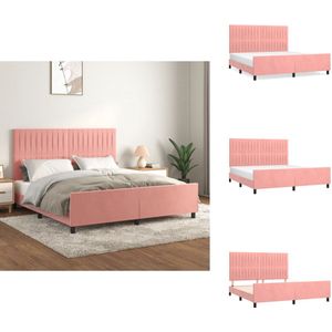 vidaXL Bedframe Met Hoofdeinde - Bedframes Met Hoofdeindes - Bed - Slaapmeubel - Bedframe met hoofdeinde fluweel roze 160x200 cm