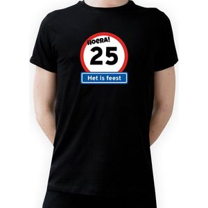 T-shirt Hoera 25 jaar|Fotofabriek T-shirt Hoera het is feest|Zwart T-shirt maat XL| T-shirt verjaardag (XL)(Unisex)