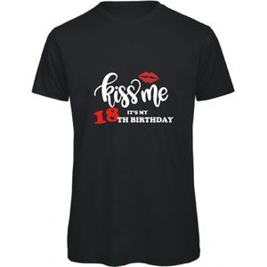 T-shirt Kiss me it's my 18th birthday | XL | Zwart