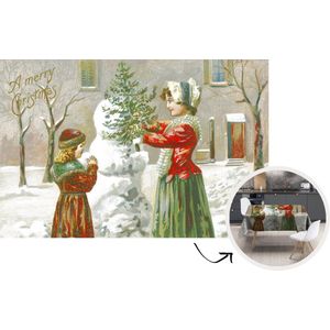 Kerst Tafelkleed - Kerstmis Decoratie - Tafellaken - 220x150 cm - Kerst - Sneeuw - Boom - Kerstmis Versiering