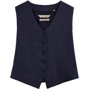 Marineblauw katoen-linnen gilet Deia met Polo Club details