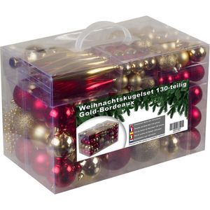 Kunststof Kerstballen - set 130 ballen piek parelsnoer - Goud/Bordeaux