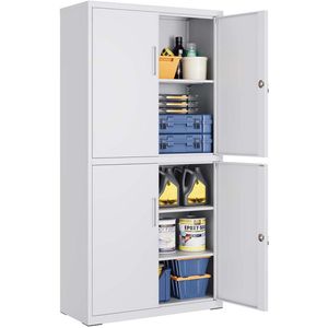4 -deur opbergkast - stalen kast - archiveringskast - Duurzaam en ruim - 40 x 80 x 180 cm - Matt Gray