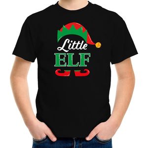 Little elf Kerst t-shirt - zwart - kinderen - Kerstkleding / Kerst outfit 104/110