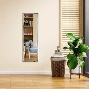 Wandspiegel 122 x 35 cm, grote spiegel met zwart frame, full-body spiegel voor woonkamer, badkamer, hal en kleedkamer, onbreekbaar