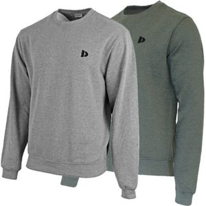 2 Pack Donnay - Fleece sweater ronde hals - Dean - Heren - Maat S - Silver-marl & Deep Army green (263)