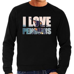 Tekst sweater I love penguins met dieren foto van een pinguin zwart voor heren - cadeau trui pinguins liefhebber XXL