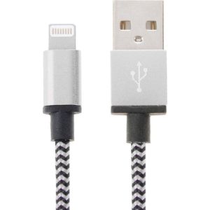 2 m geweven stijl 8-pins naar USB-synchronisatiegegevens / oplaadkabel, voor iPhone 6 en 6 Plus, iPhone 5 en 5S en 5C, iPad Air 2 & Air, iPad mini 1/2/3, iPod touch 5 (zilver)