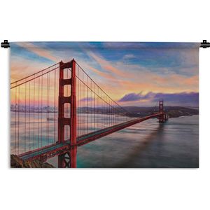 Wandkleed Golden Gate Bridge - Kleurrijke zonsondergang boven de Golden Gate Bridge in San Francisco Wandkleed katoen 180x120 cm - Wandtapijt met foto XXL / Groot formaat!