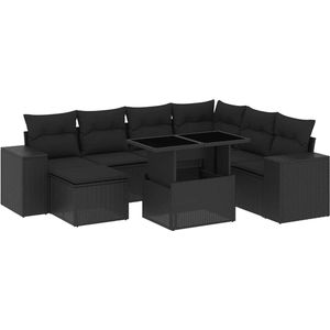 vidaXL - 8-delige - Loungeset - met - kussens - poly - rattan - zwart