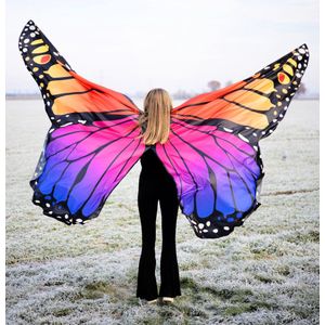 KIMU Grote Vlinder Vleugels Kinderen Roze Blauw Oranje - Maat 134 140 146 152 158 164 - Kostuum Pak Vlindervleugels Kind Kinder Butterfly Festival