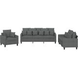 vidaXL - 3-delige - Loungeset - met - kussens - stof - donkergrijs