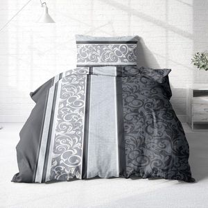 Beddengoed, 135 x 200 cm, flanel, grijs, zilver, warm beddengoed, grijs, flanel met zilveren paisley-design