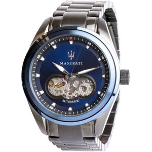 Maserati - Heren Horloge Traguardo Automatic Open Heart - Gun Metal/Blauw - Ø 45mm
