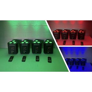 Led Accu disco lights (actie set van 4 stuks) RGB met draadloze remote en DMX