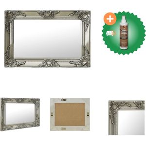 vidaXL Wandspiegel barok stijl 60x40 cm zilverkleurig - Spiegel - Inclusief Houtreiniger en verfrisser