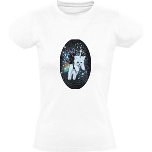 Kat unicorn Dames T-shirt | cat | poes | huisdier | space | ruimte| ruimtevaart