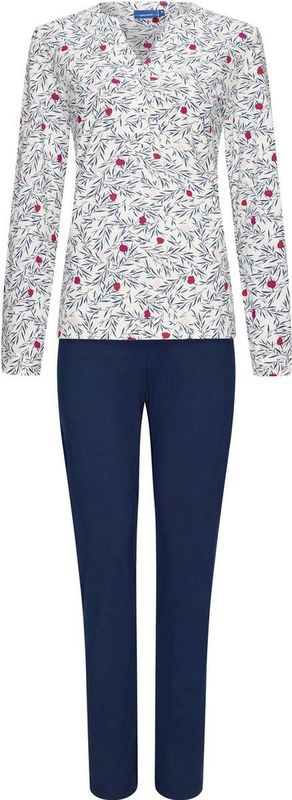 Pastunette - Dames Pyjama Set Anna - Wit / Blauw - Katoen - Maat 48