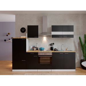 Goedkope keuken 270  cm - complete keuken met apparatuur Malia  - Wit/Zwart - soft close - elektrische kookplaat  - afzuigkap - oven  - spoelbak