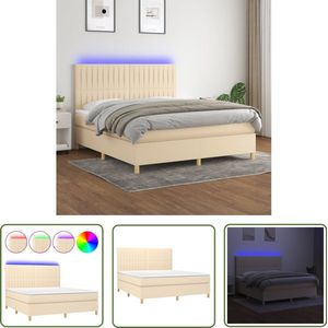 vidaXL Boxspring met matras en LED - 180x200 cm - Crème Boxspring Bed - Lederlook Bed - Creme Bed - Led Bed - Pocketed Spring Mattress