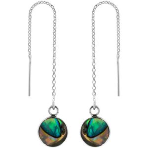 Zilveren oorbellen | Chain oorbellen | Zilveren chain oorbellen, ronde Abalone steen