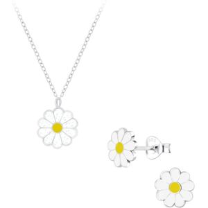 Zilveren madeliefje daisy kinderoorbellen en ketting setje | daisy oorknopjes Meisje Zilver | kinderketting madeliefje | kindersetje oorstekers ketting | Zilverana | Sterling 925 Silver