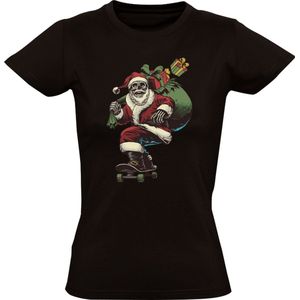 Kerstman Skelet Skateboard Dames T-shirt - Foute Kersttrui - Fout kerst shirt - Kerstmis